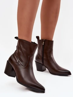 Kožené dámské kovbojky na podpatku vyhřívané Zazoo 60565 čokoládové