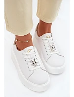Kožené dámské tenisky na platformě s přezkou Vinceza 39973 Bílé
