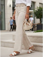 Dámské široké džíny s vysokým pasem béžové FashionStreet UY2965