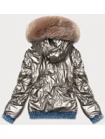 Světle modro-béžová oboustranná džínová bunda pro přechodné období (B9730-50012) Světle modro-béžová oboustranná džínová bunda pro přechodné období (B9730-50012)