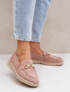 Dámské mokasíny s perforací a zlatým detailem a jutovým pletením růžové Lainer
