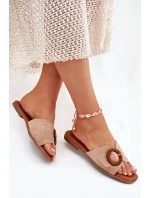 Dámské Pantofle Na Plochém Podpatku S Přezkou Béžové Lanoni