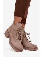 Dámské kožené kotníkové boty na podpatku vyhřívané Vinceza 39950 béžové