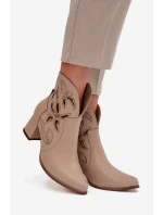 Kožené dámenské vzorované boty na podpatku Zazoo 3647 světle béžové