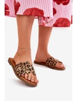 Dámské Pantofle Na Plochém Podpatku S Výřezy Panterka Hnědé Teterre
