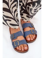 Dámské Pantofle Na Korek Platformě S Přezkami Tmavý Džínovina Vesina