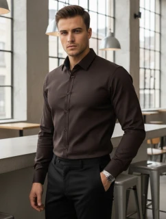 Pánská elegantní hladká tmavě hnědá košile SLIM FIT FashionStreet DX2682