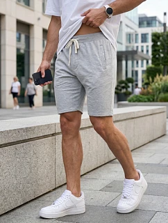 Pánské teplákové kraťasy se šňůrkou, světle šedé, FashionStreet SX2621