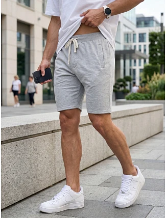 Pánské teplákové kraťasy se šňůrkou, světle šedé, FashionStreet SX2621 Pánské teplákové kraťasy se šňůrkou, světle šedé, FashionStreet SX2621