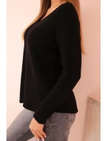 Dámský svetr z viskózy s dlouhým rukávem a kulatým výstřihem černý
