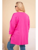 Dámská mikina Plus Size bavlněná s potiskem fuchsie