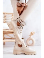 Kožené dámské kozačky s výřezy Světle béžová Everly