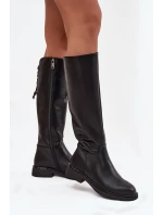 Zateplené dámské kozačky z pravé kůže na nízkém podpatku Vinceza 66822 Černé