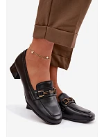 Kožené dámské polobotky na klínu s ozdobou Vinceza 39978 Černé