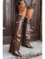 Dámské zateplené kozačky s holenicí nad kolena Serelle – hnědé