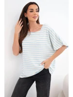 Dámská bavlněná pruhovaná halenka s krátkým rukávem modrá