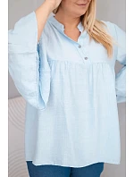 Dámská viskózová halenka Plus Size s volánovým rukávem a výstřihem do V modrá Dámská viskózová halenka Plus Size s volánovým rukávem a výstřihem do V modrá
