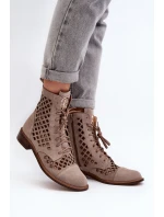 Děrované kožené botky Zazoo 2695 Beige