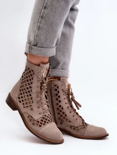 Děrované kožené botky Zazoo 2695 Beige