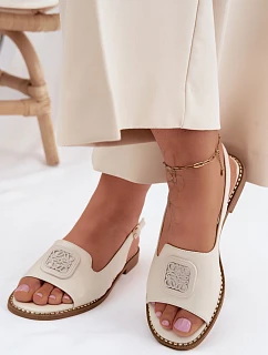 Dámské sandály na nízkém podpatku s ozdobou S.Barski KV61-6016 Krémové