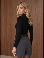 Dámská nařasená blůza s dlouhým rukávem, černá, FashionStreet RY2938 Dámská nařasená blůza s dlouhým rukávem, černá, FashionStreet RY2938