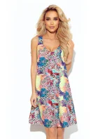 Dámské trapézové šaty s barevným vzorem a výstřihem 377-3