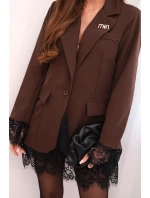 Dámská sako hnědá s krajkou na spodní části a na manžetách hnědá Dámská sako hnědá s krajkou na spodní části a na manžetách hnědá