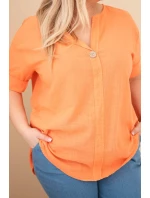 Dámská bavlněná halenka Plus Size s výstřihem na knoflíky oranžová
