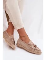 Dámské mokasíny s třásněmi a korálky Béžové Teressa