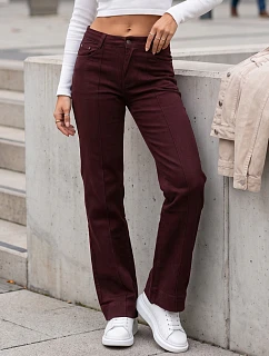 Dámské džíny s širokými nohavicemi a vysokým pasem, vínové, FashionStreet UY3090