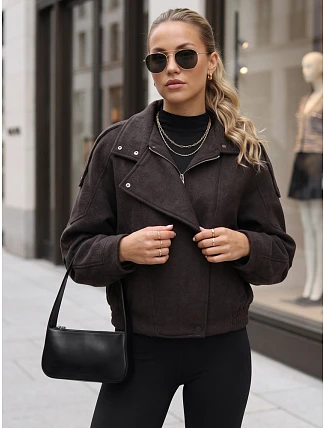Krátký dámský kabát s vlnou, hnědý, FashionStreet TY6034 Krátký dámský kabát s vlnou, hnědý, FashionStreet TY6034