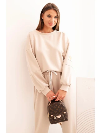 Dámský komplet máslový s volnou mikinou a kalhotami s nápisem LOVE béžový