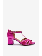Dámské kožené sandály na podpatku Maciejka 06551-15 Fuksie