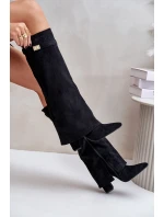 Kozačky Na Podpatku S Otočeným Zvrškem Zateplené Černé Urelli