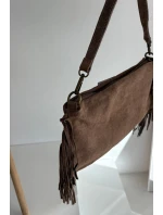 Kožená semišová kabelka s třásněmi hnědá Jessira Kožená semišová kabelka s třásněmi hnědá Jessira