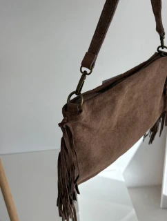 Kožená semišová kabelka s třásněmi hnědá Jessira