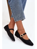Baleríny s páskem a zlatým sponou Eko semišové Černé Adelora