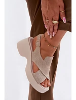 Kožené dámské sandály na platformě S.Barski LR61-7005 Béžové Kožené dámské sandály na platformě S.Barski LR61-7005 Béžové