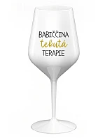 BABIČČINA TEKUTÁ TERAPIE - bílá nerozbitná sklenice na víno 470 ml