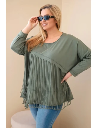 Dámská bavlněná blůza Plus Size s třásněmi khaki