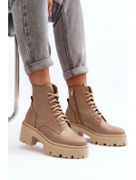 Zazoo 3413 Dámské kožené botky na robustním podpatku béžové