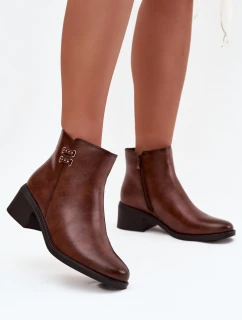 Tepelé dámské kotníčkové boty na klínku hnědé Delmira