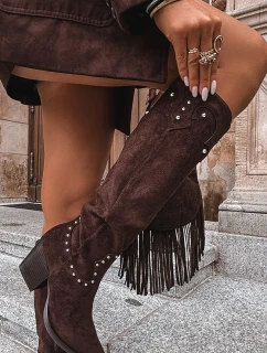 Dámské Kožené Koby Jočky S Dekorací Na Sloupku Čokoládové Darella