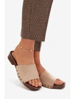 Dámské nazouváky na plochém podpatku se zlatými přezkami Béžové Girella