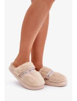 Futrzane Pantofle s Ozdobným Páskem Béžové Savalithea