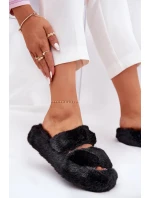 Dámské pantofle s kožíškem na platformě Talfedi – černé