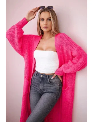 Svetr dlouhý kardigan růžový neonový Svetr dlouhý kardigan růžový neonový