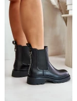 Kožené Botky Chelsea S Dekorativním Řetězem Zateplené D&A JC42-86 Černé