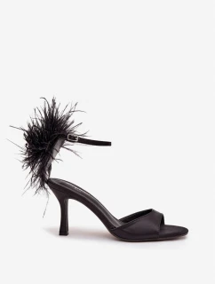 Sandály na jehlovém podpatku s peřím Černé Caelina