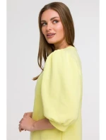 B291 Šaty áčkového střihu s pouzdrovými rukávy - citronové